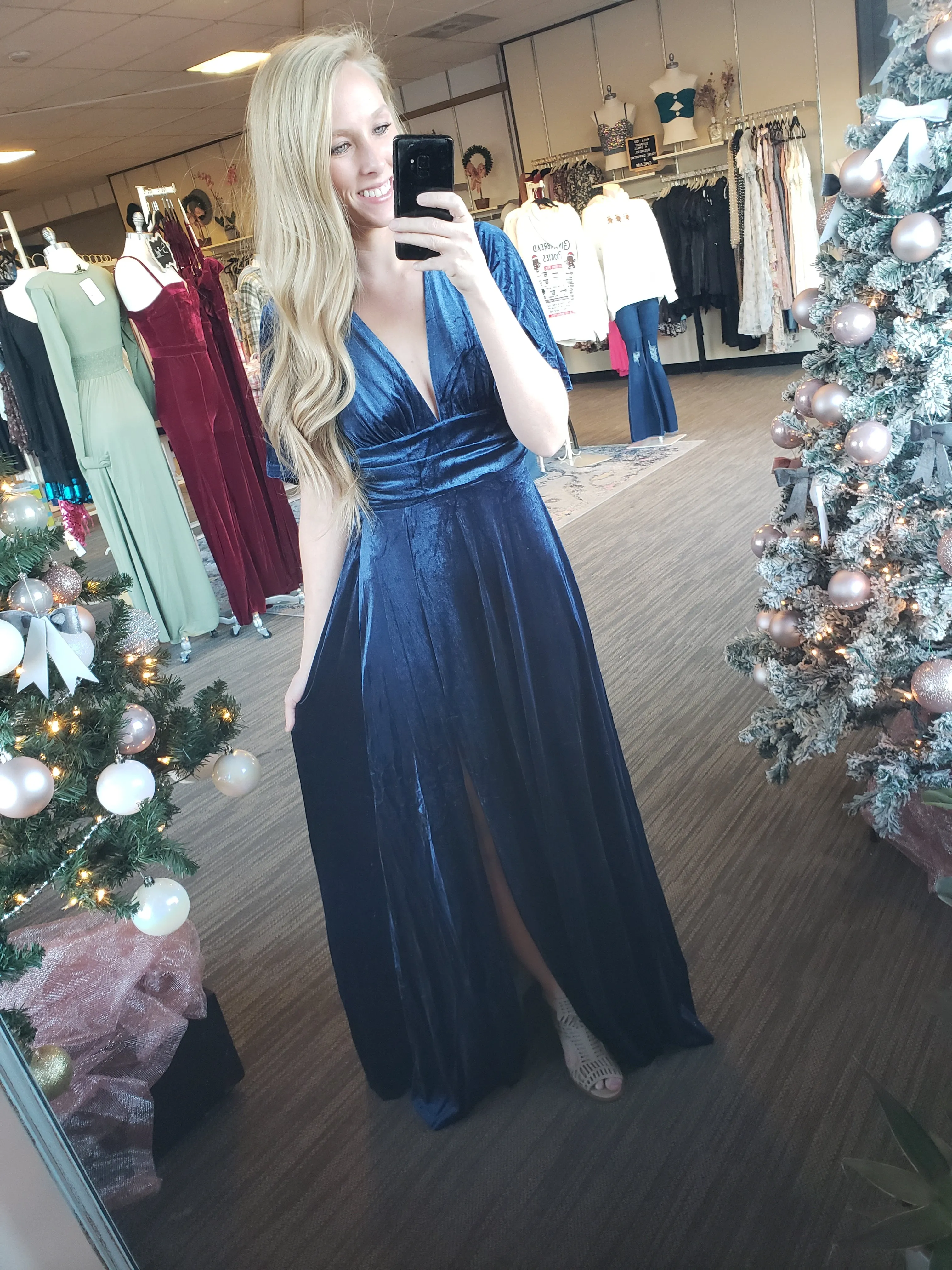 Navy Velvet Maxi Dress