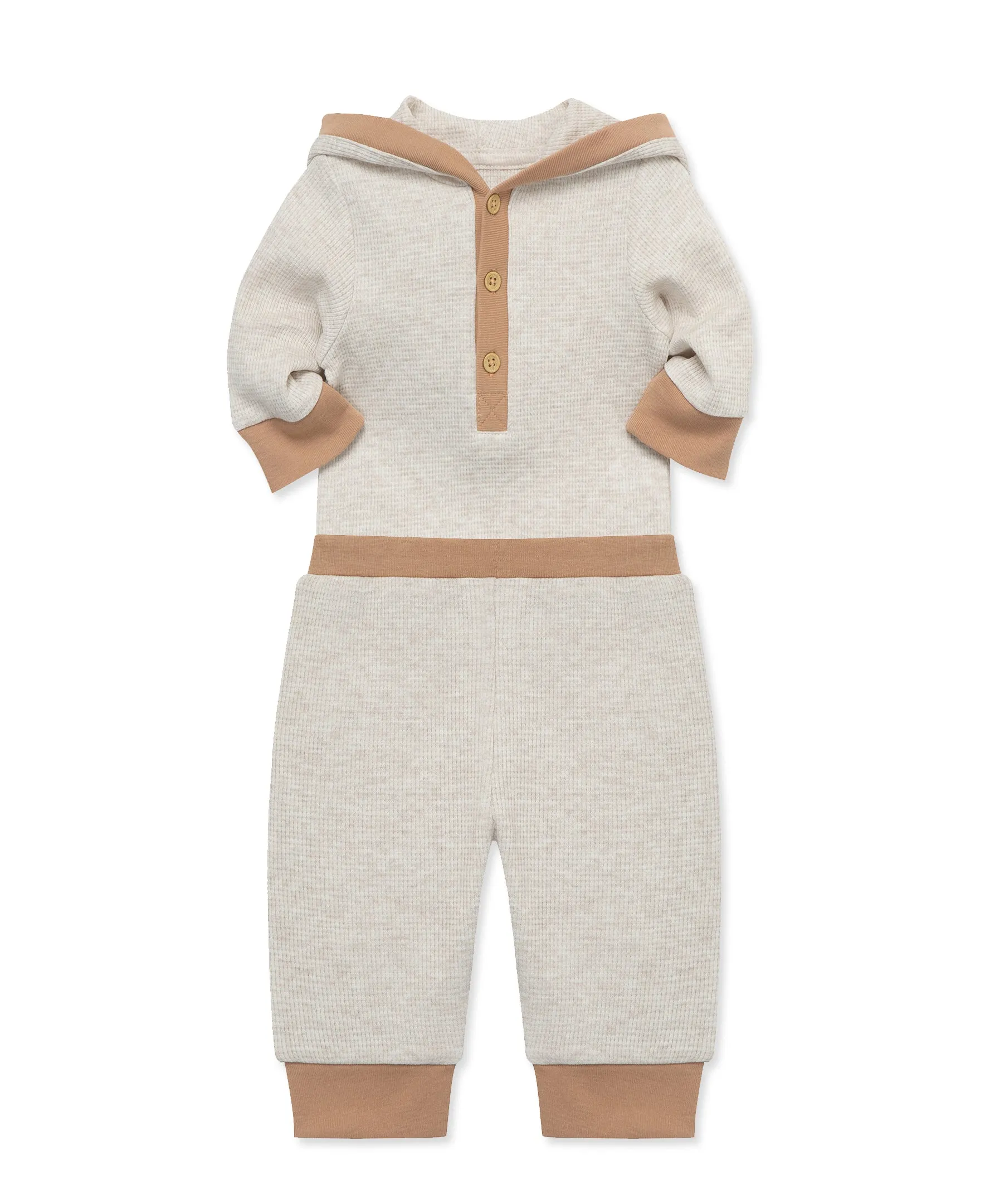 Oatmeal Waffle Knit Bodysuit & Pant Set