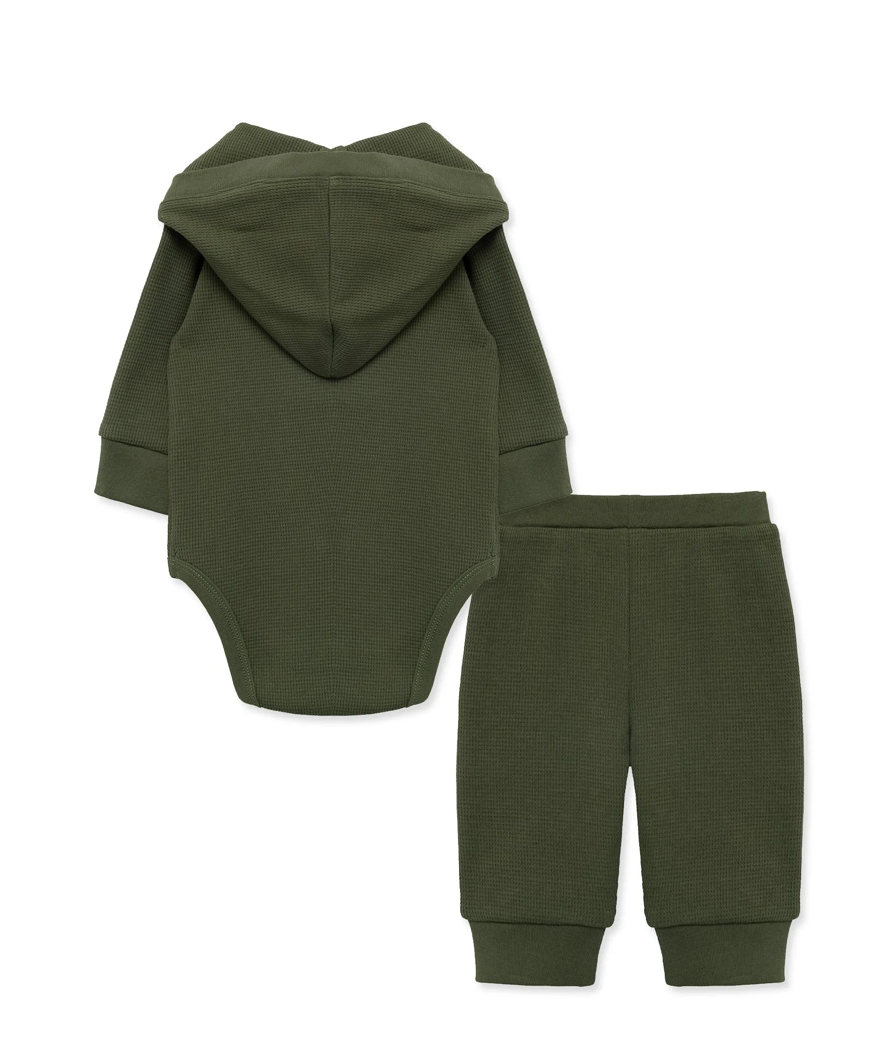 Olive Waffle Knit Bodysuit & Pant Set