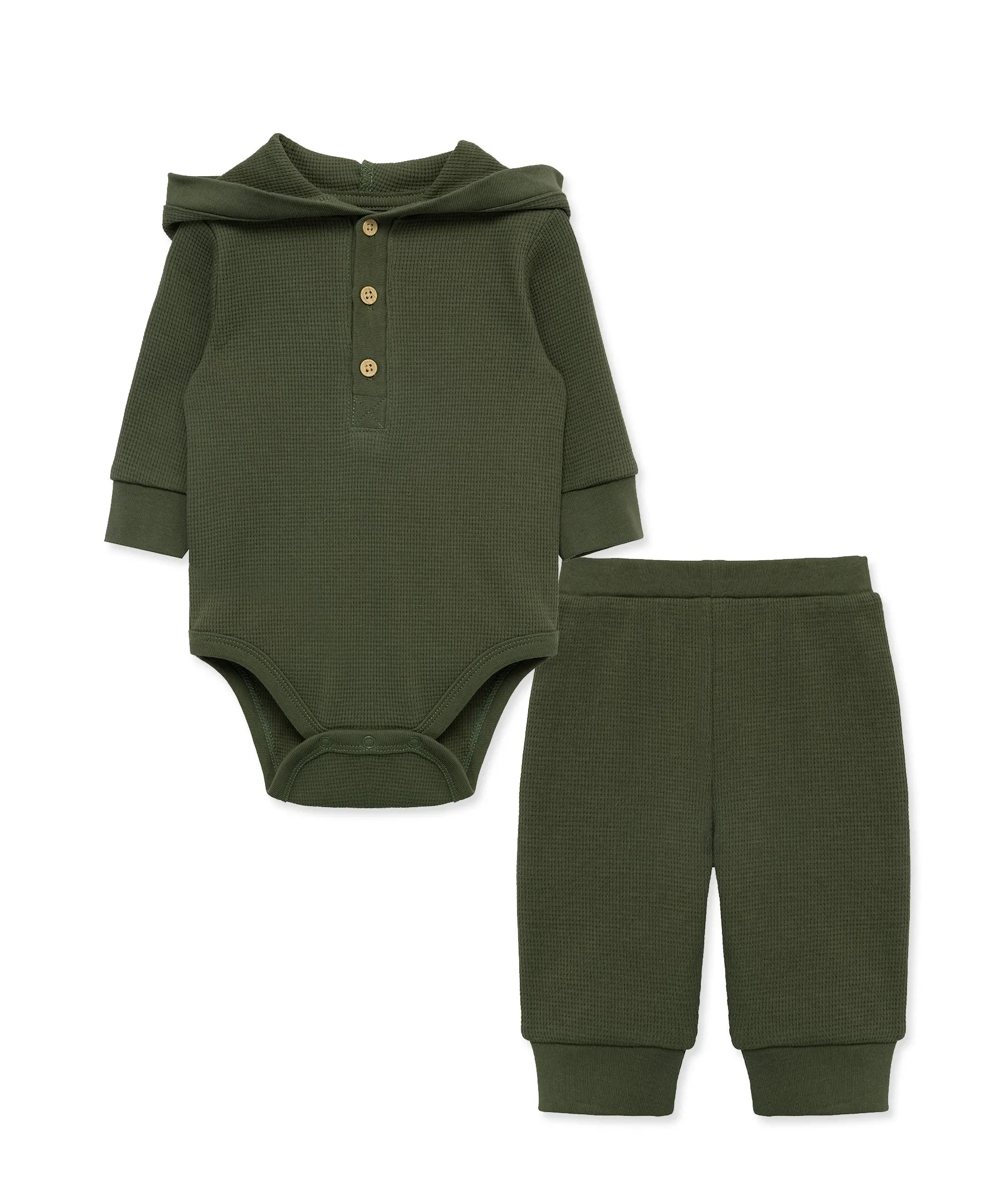 Olive Waffle Knit Bodysuit & Pant Set