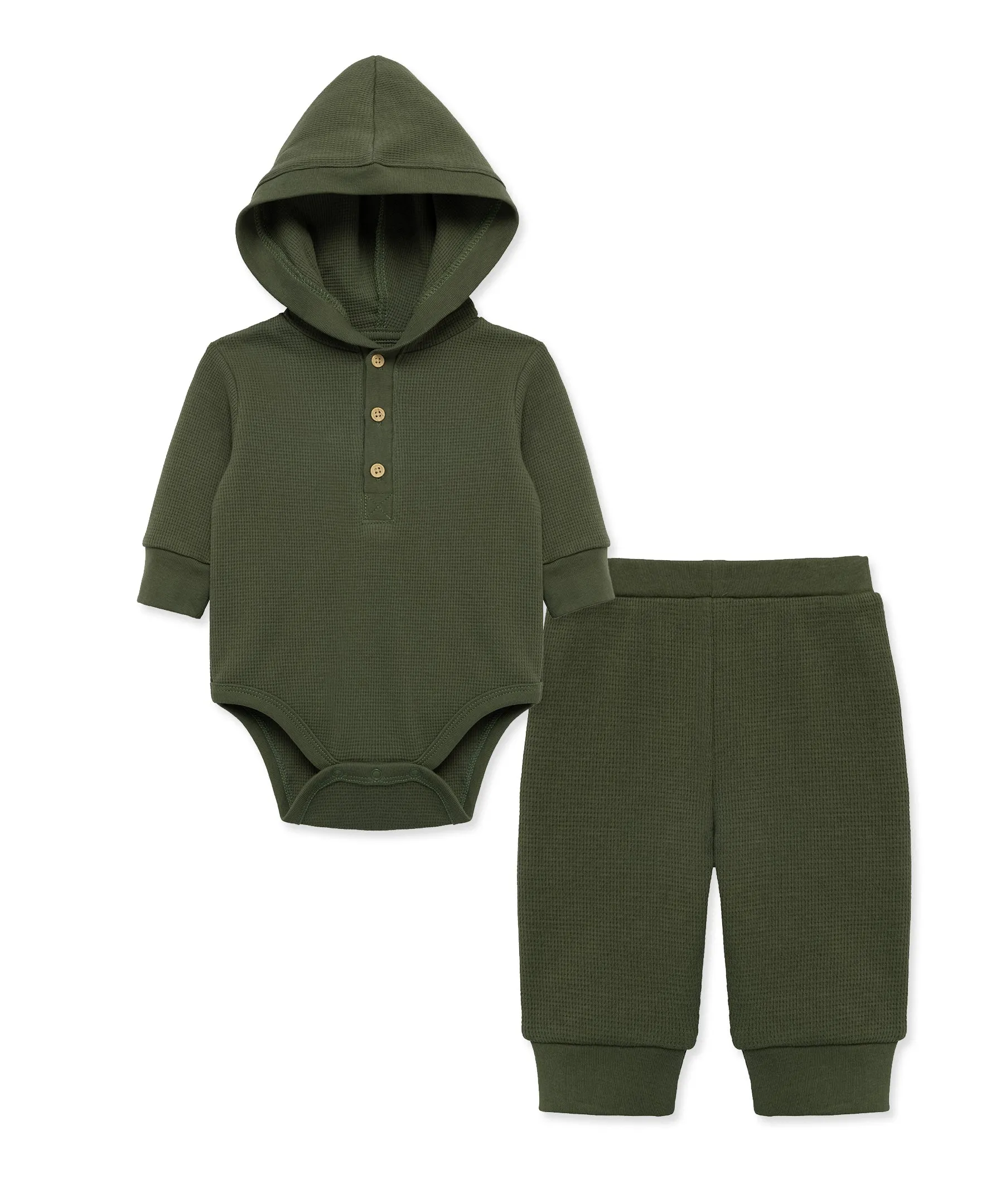 Olive Waffle Knit Bodysuit & Pant Set