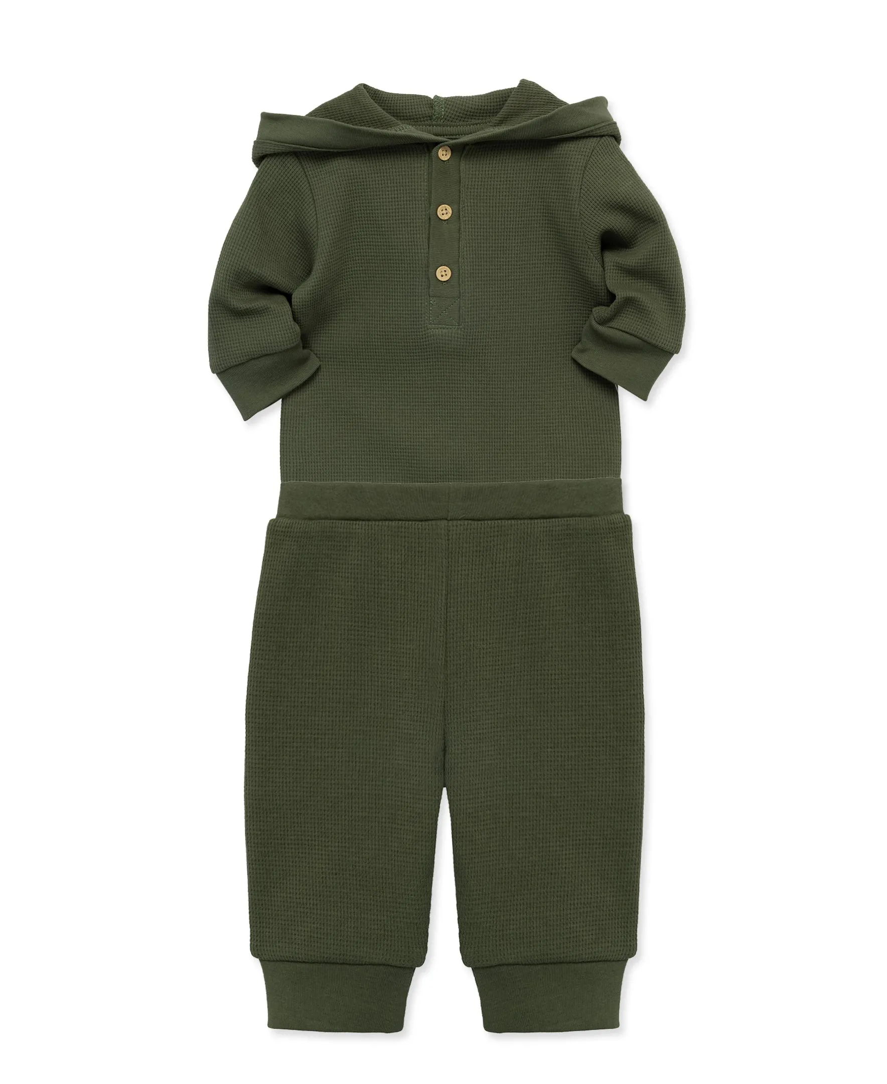 Olive Waffle Knit Bodysuit & Pant Set