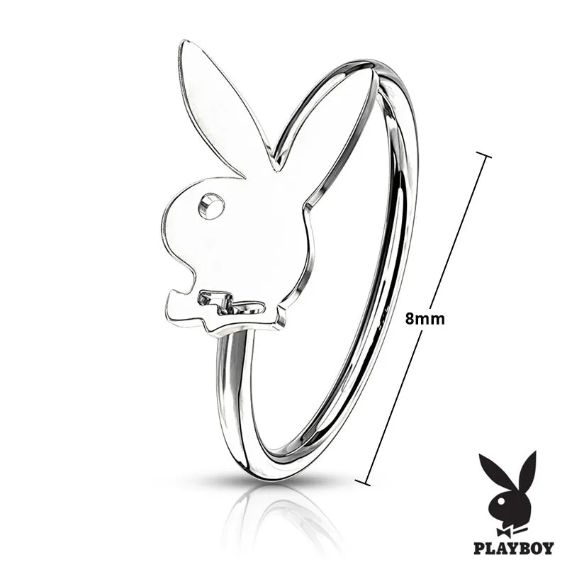 Playboy Bunny Top Bendable Hoop Nose Ring - Silver