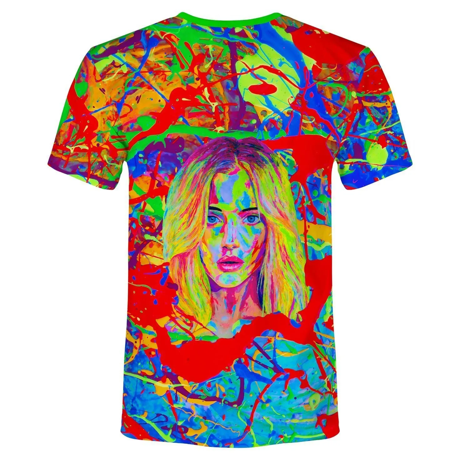 Print T Shirts Glow in UV Fluorescent Faces Girls Splash