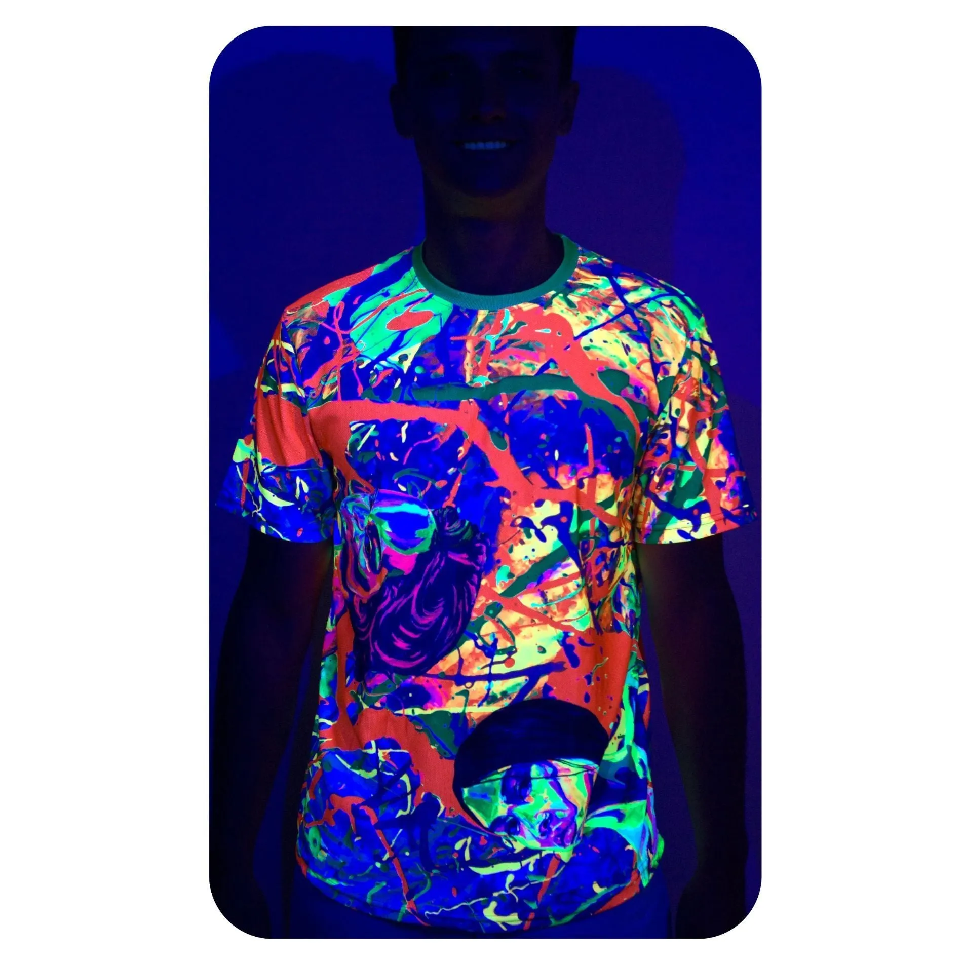 Print T Shirts Glow in UV Fluorescent Faces Girls Splash