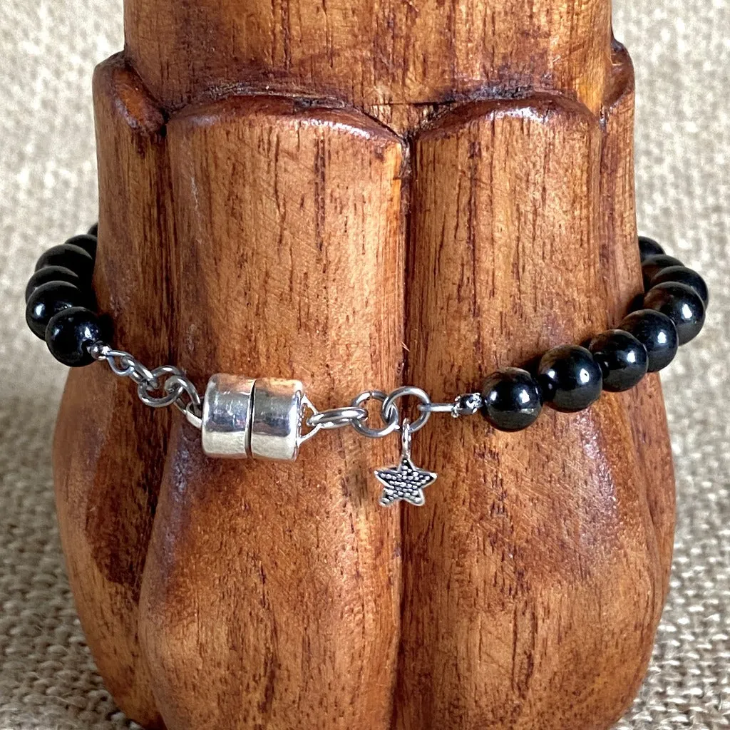 Shungite Navaratna Bracelet, 9 Astrological Gemstones for Health, Wealth & Happiness, Moon Charm