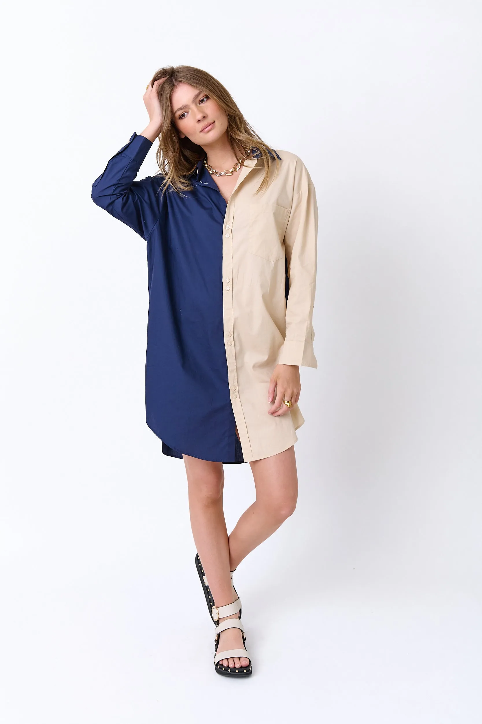 SOLIEL Dress Navy & Beige