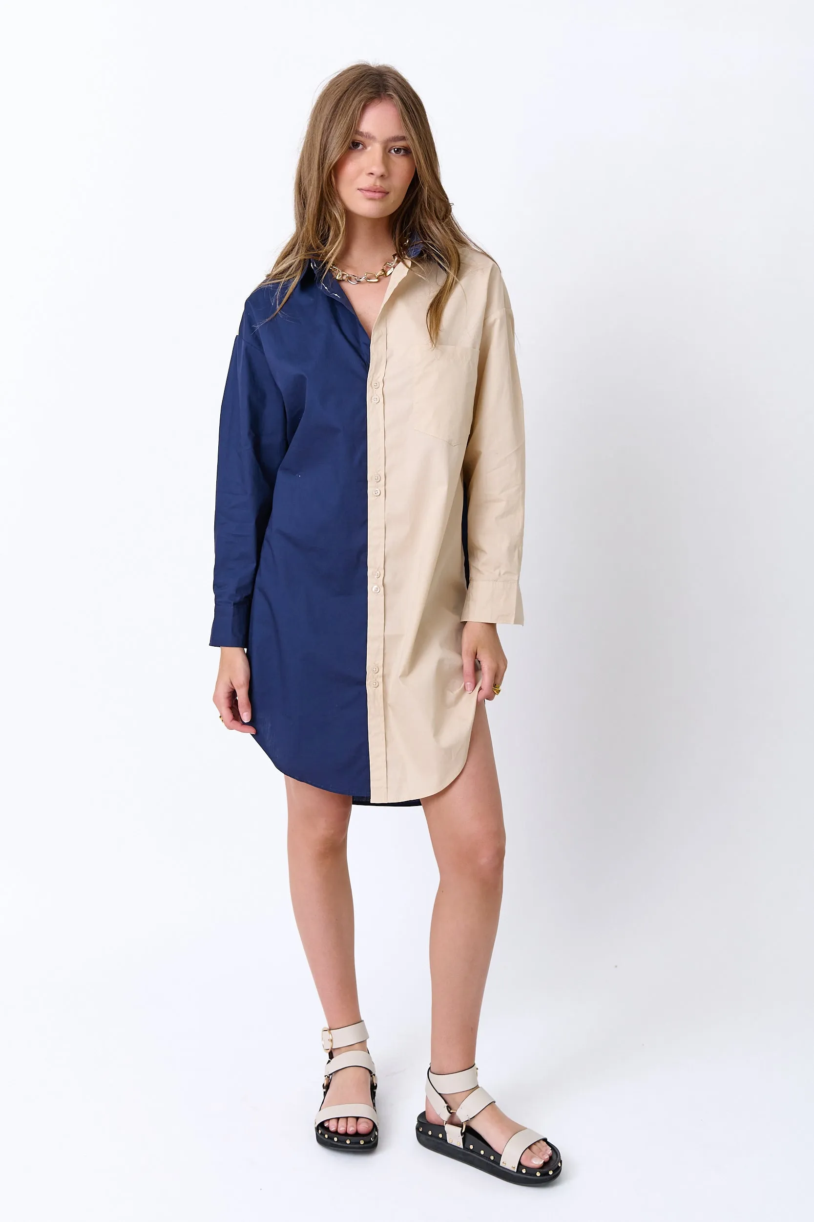 SOLIEL Dress Navy & Beige