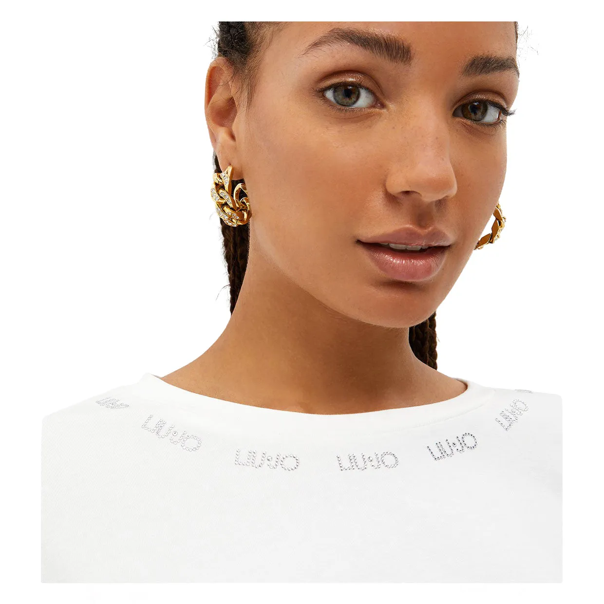 T-shirt Donna Liu-Jo Jersey Plissé Bianco / Rosa