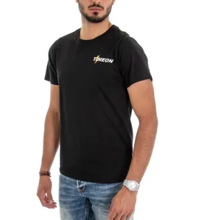 T-shirt Uomo Cotone Maglia Manica Corta Stampa Tinta Unita Nera Slim GIOSAL