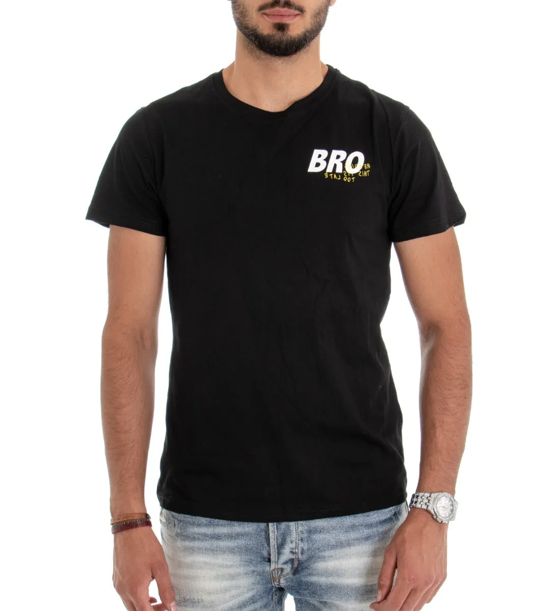 T-shirt Uomo Maglia Manica Corta Stampa Tinta Unita Nera Slim GIOSAL