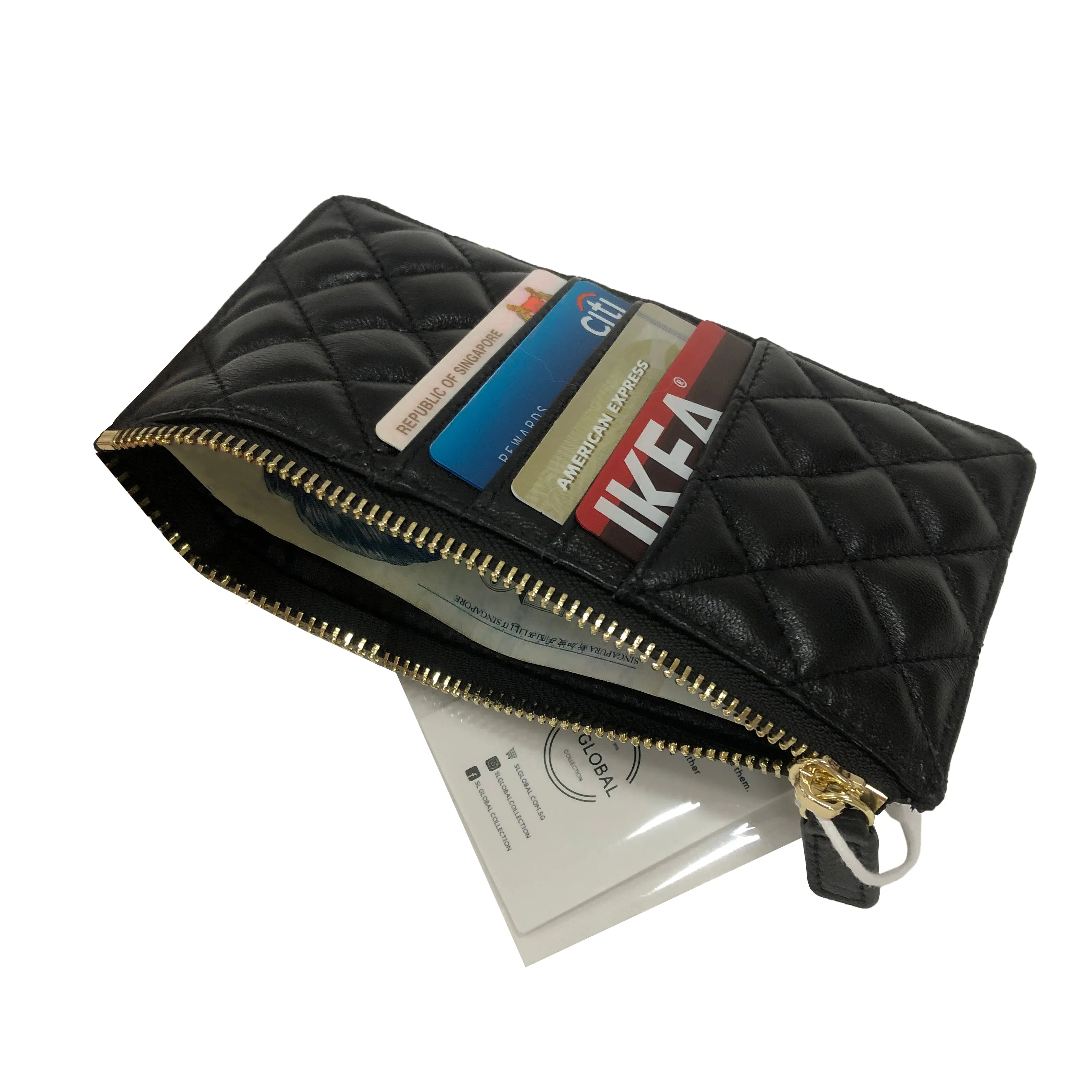 Women's genuine lambskin leather card holder/wallet with zip Vyar design