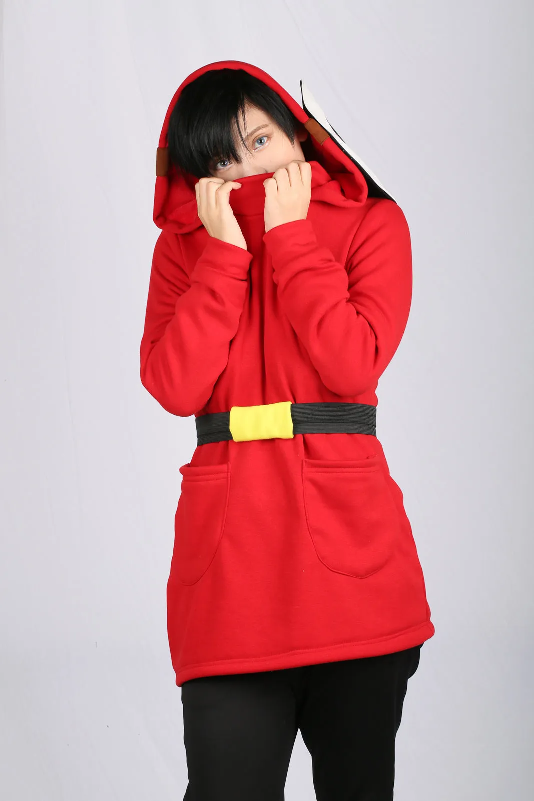 Xcoser Mario Series Shy Guy Hoodie Women's Hooded Black Sweatshirt Cosplay Costume